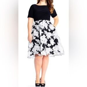 Adrianna Papell Savannah Organza floral printed fit and flare Dress